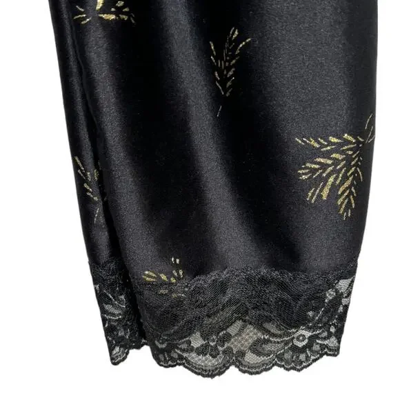 Vintage 70s Dolores For Poirette Black Sleepwear Jumpsuit Medium Lace Gold Satin - Picture 5 of 8
